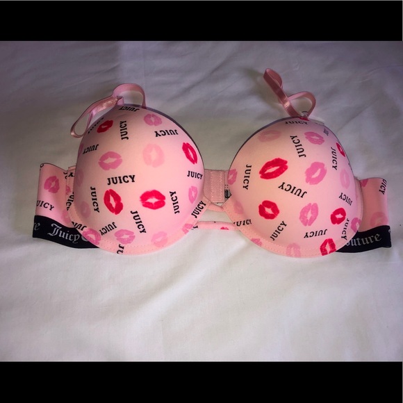💗NWT Juicy Couture pink lip print bra with black logo band Sz 36C - Picture 2 of 8